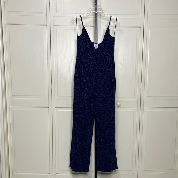 Women's Blue Rain Joan Glitter Knit Jumpsuit Navy Size Medium Spaghetti Strap - Picture 3 of 12